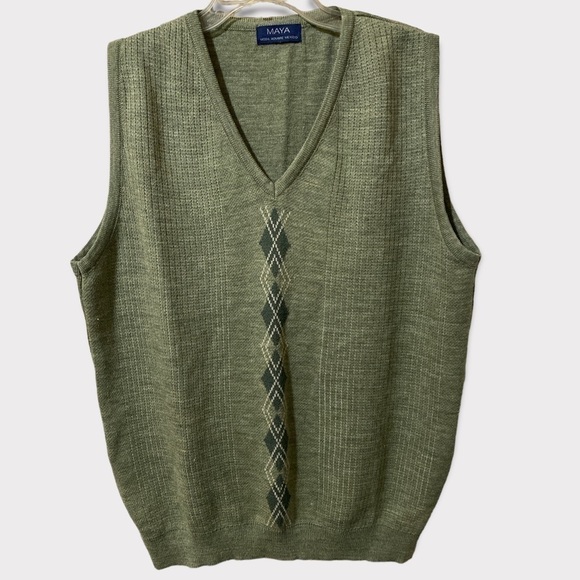 V-Neck Knit Argyle Sweater Vest XL Green ECU - Picture 1 of 5